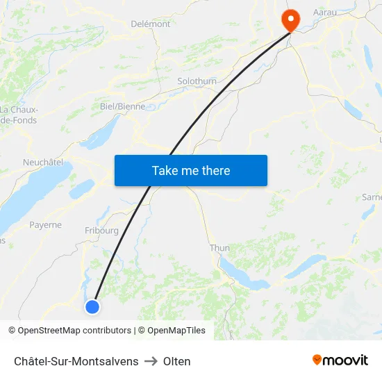 Châtel-Sur-Montsalvens to Olten map