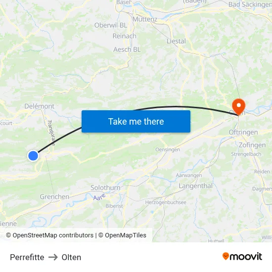 Perrefitte to Olten map