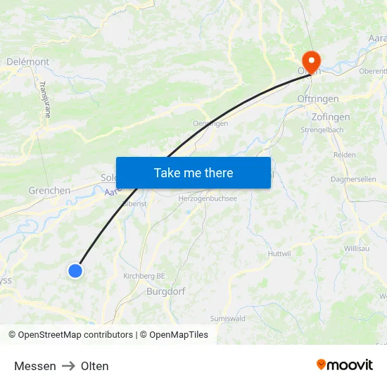 Messen to Olten map