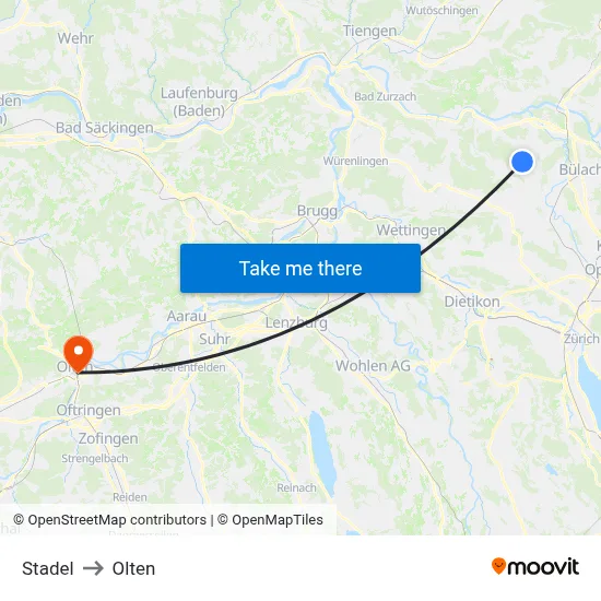 Stadel to Olten map