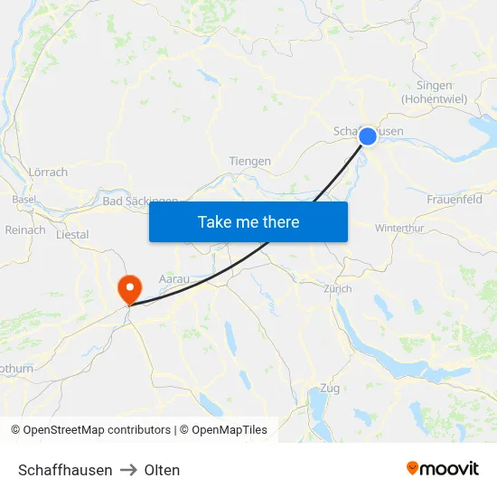 Schaffhausen to Olten map