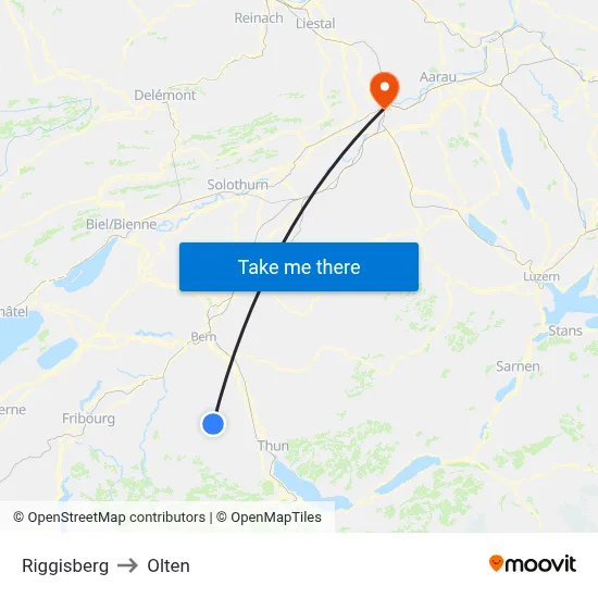 Riggisberg to Olten map