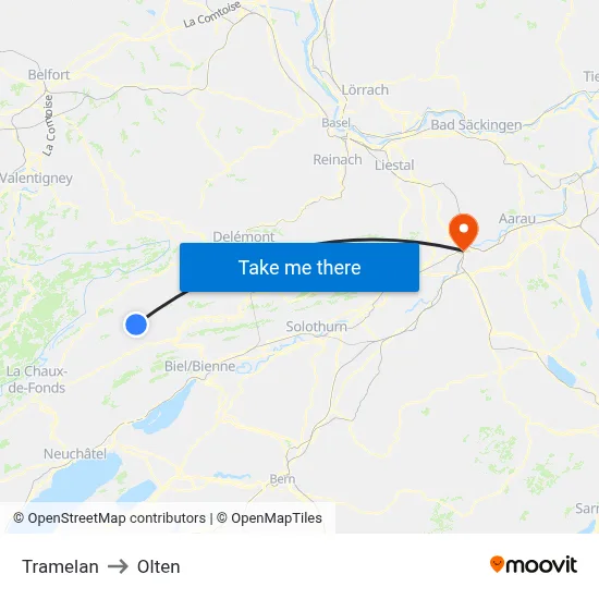 Tramelan to Olten map