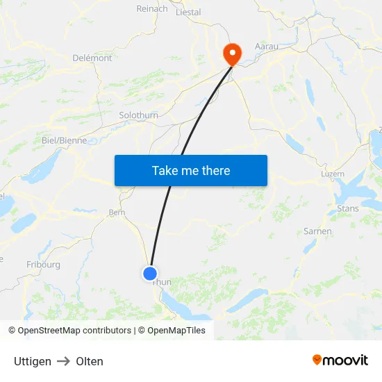 Uttigen to Olten map