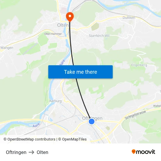 Oftringen to Olten map