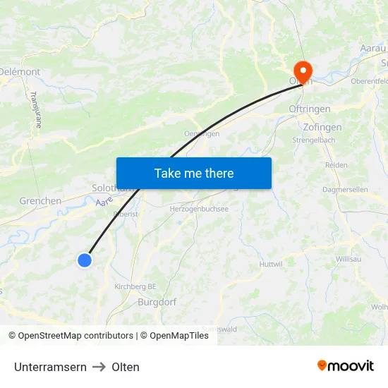 Unterramsern to Olten map