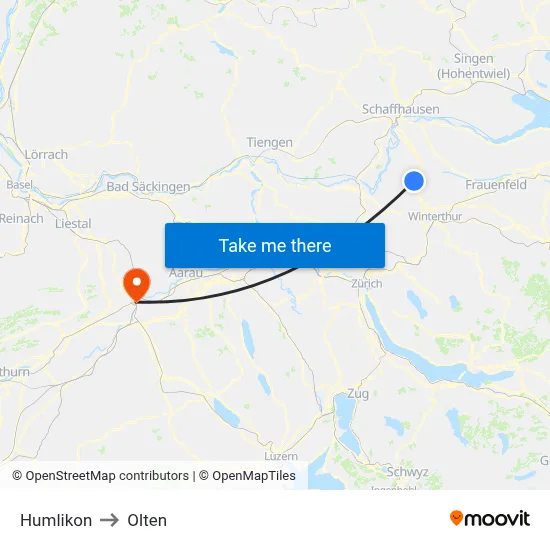 Humlikon to Olten map