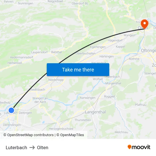 Luterbach to Olten map