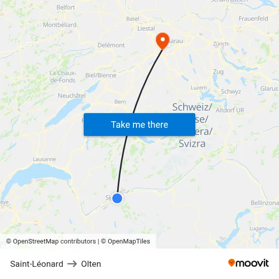 Saint-Léonard to Olten map