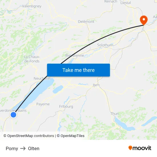 Pomy to Olten map