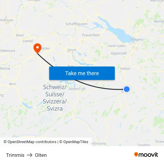 Trimmis to Olten map