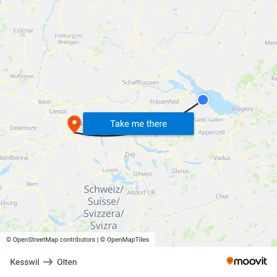 Kesswil to Olten map