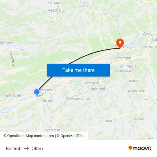 Bellach to Olten map