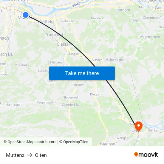 Muttenz to Olten map