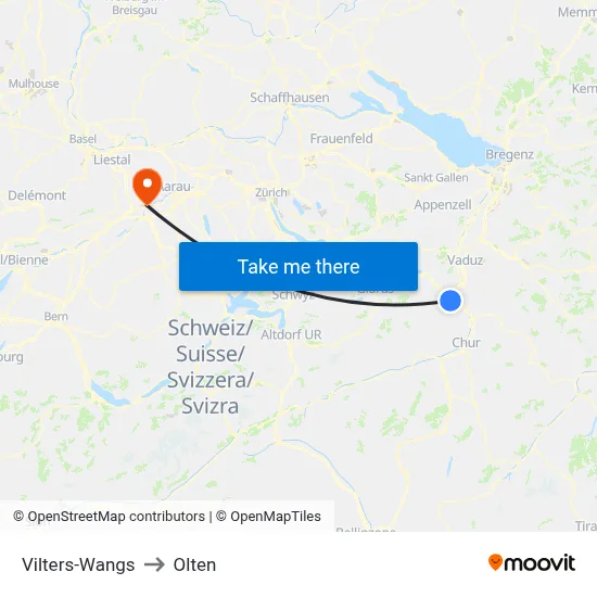 Vilters-Wangs to Olten map