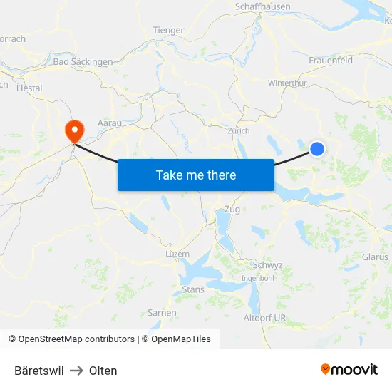 Bäretswil to Olten map