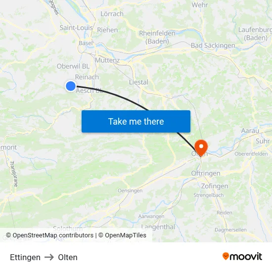Ettingen to Olten map