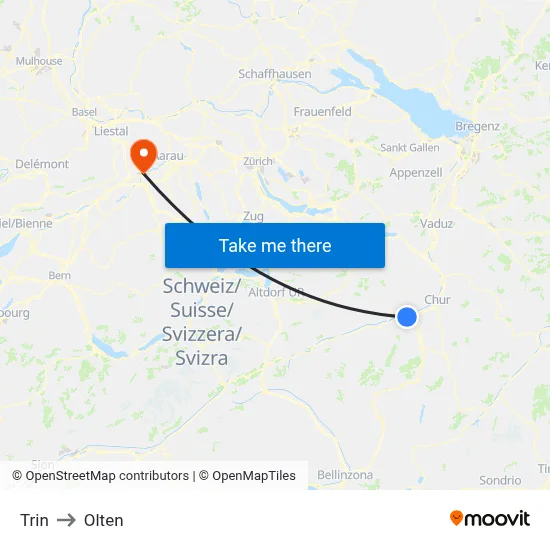 Trin to Olten map