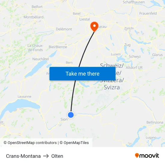 Crans-Montana to Olten map