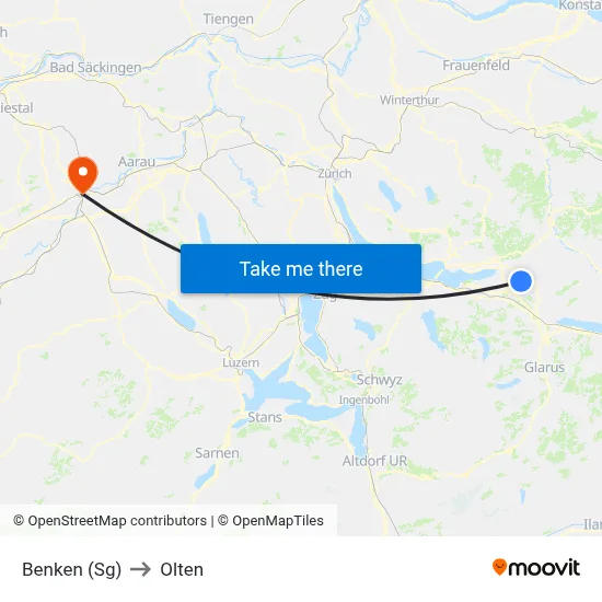 Benken (Sg) to Olten map