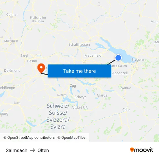 Salmsach to Olten map