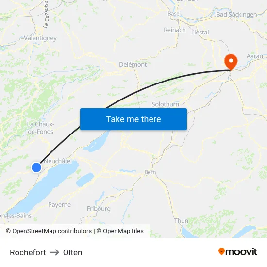 Rochefort to Olten map