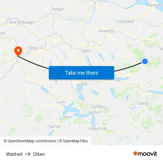 Wattwil to Olten map