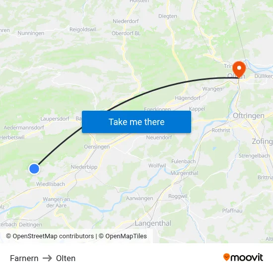 Farnern to Olten map