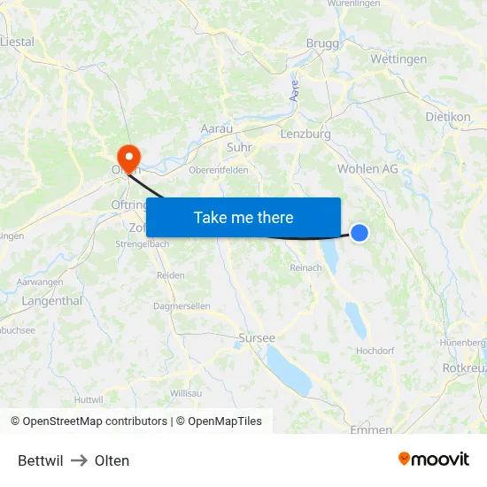 Bettwil to Olten map