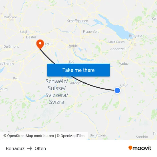 Bonaduz to Olten map
