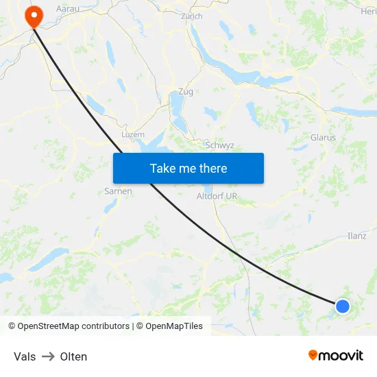 Vals to Olten map