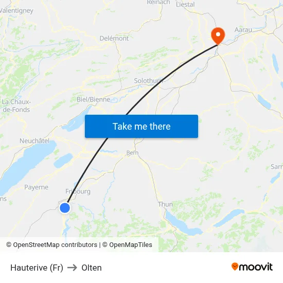 Hauterive (Fr) to Olten map