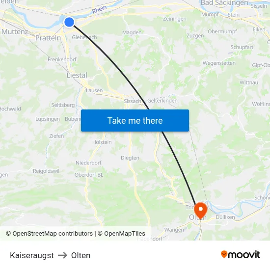 Kaiseraugst to Olten map