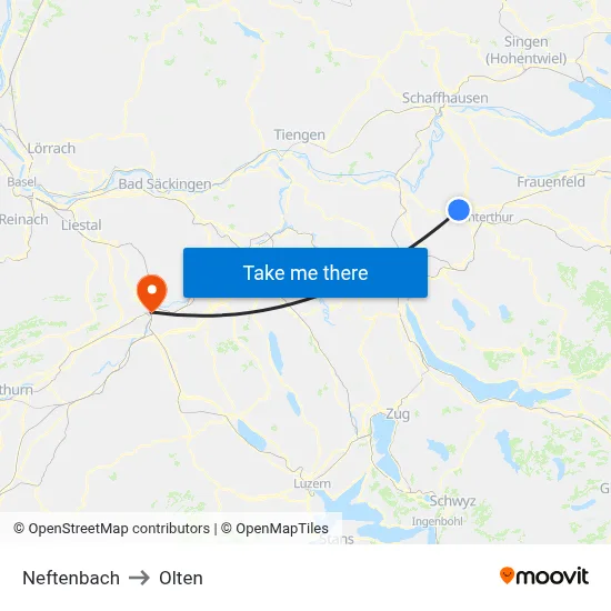 Neftenbach to Olten map