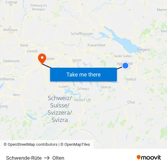 Schwende-Rüte to Olten map