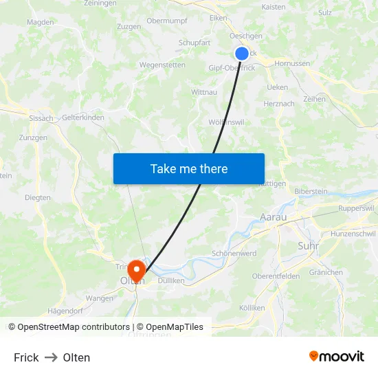 Frick to Olten map