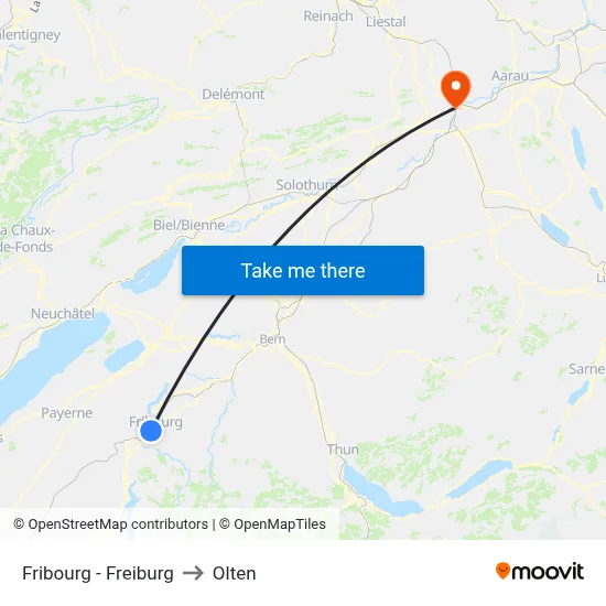 Fribourg - Freiburg to Olten map