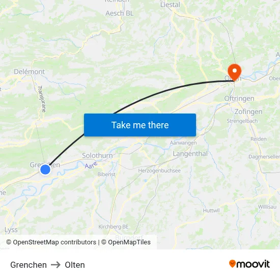 Grenchen to Olten map
