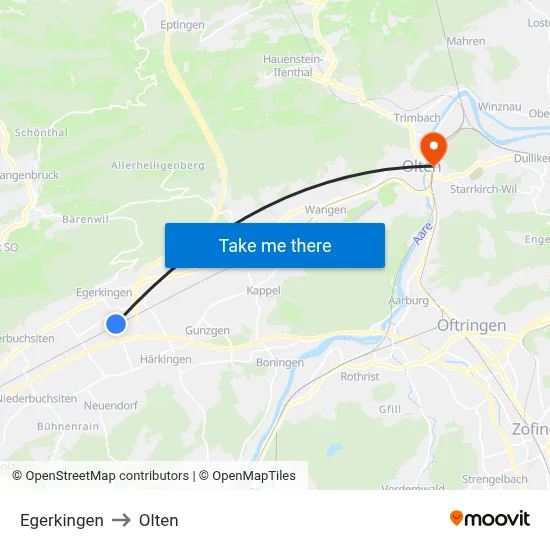 Egerkingen to Olten map