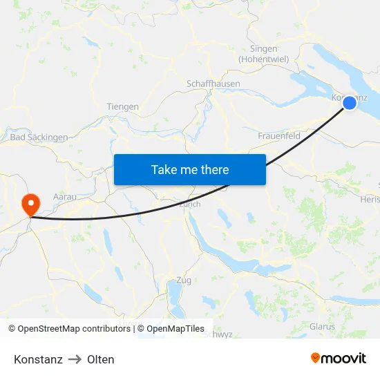 Konstanz to Olten map