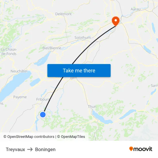 Treyvaux to Boningen map