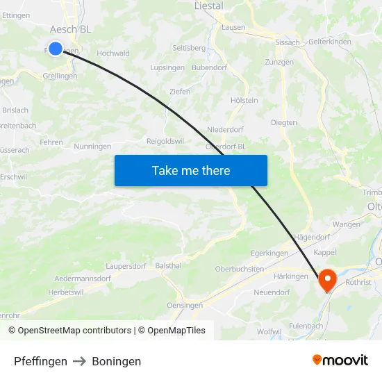 Pfeffingen to Boningen map