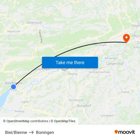 Biel/Bienne to Boningen map