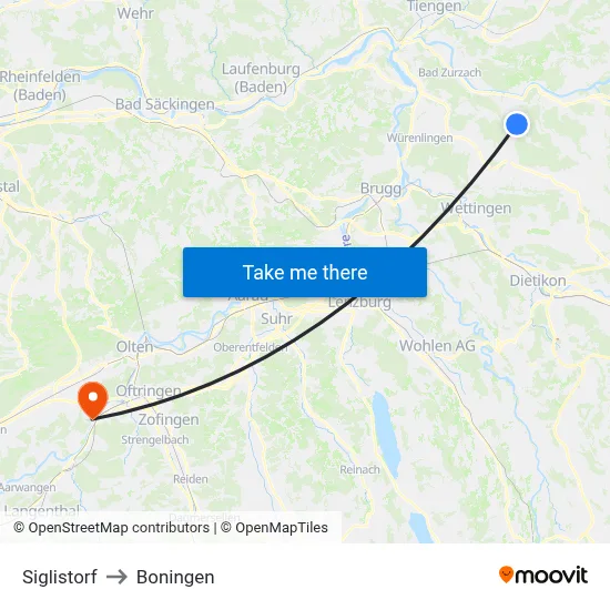 Siglistorf to Boningen map
