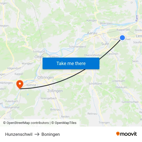 Hunzenschwil to Boningen map