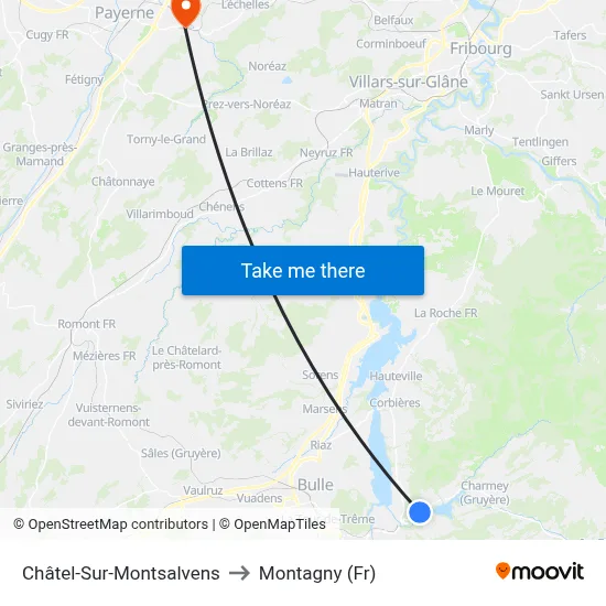 Châtel-Sur-Montsalvens to Montagny (Fr) map