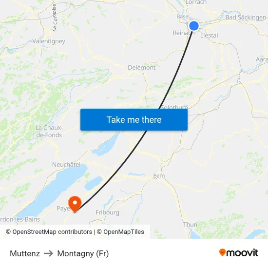 Muttenz to Montagny (Fr) map