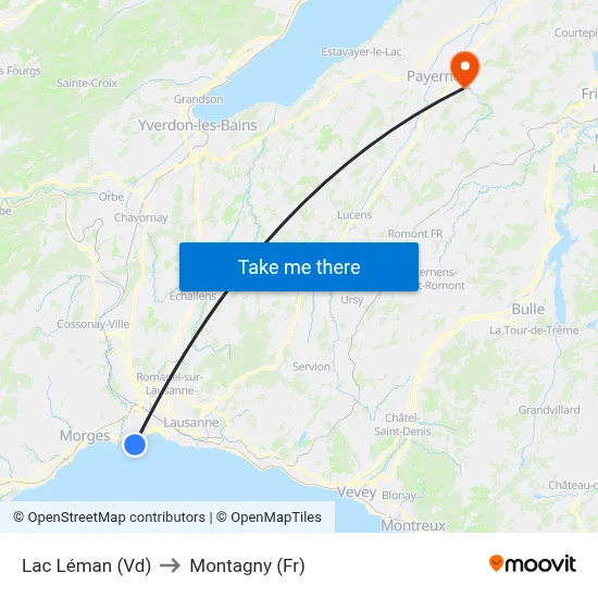 Lac Léman (Vd) to Montagny (Fr) map