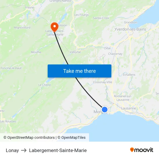 Lonay to Labergement-Sainte-Marie map