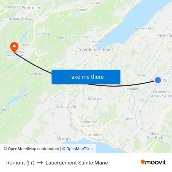 Romont (Fr) to Labergement-Sainte-Marie map